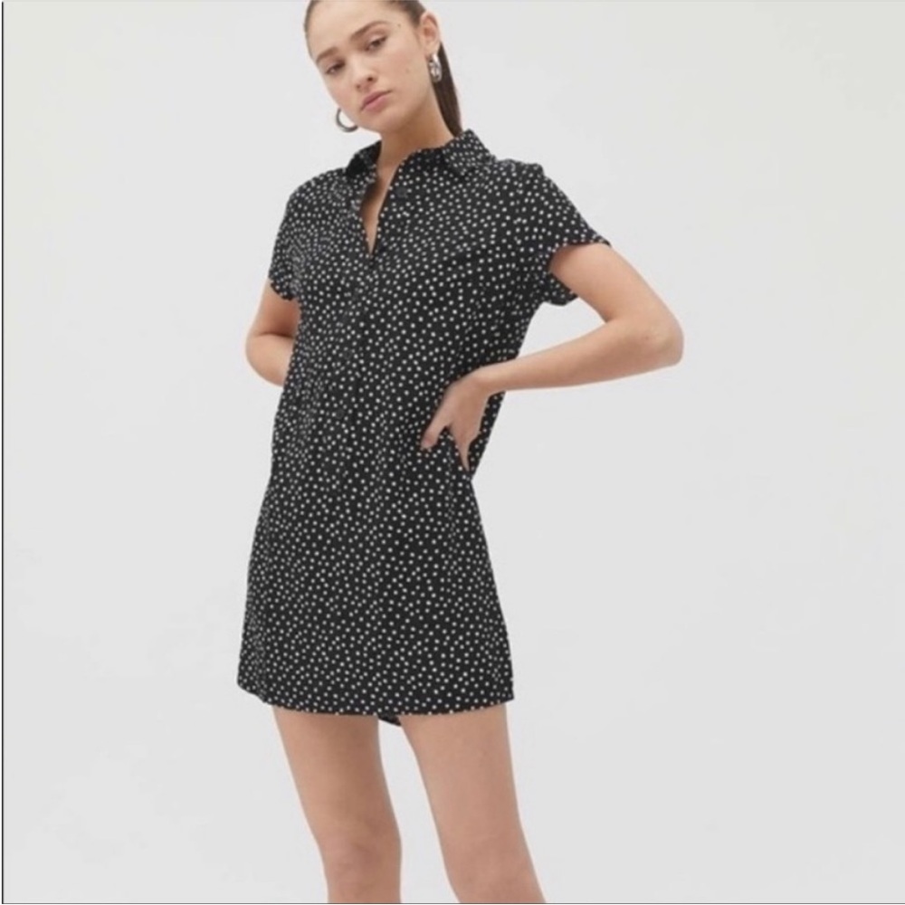 URBAN OUTFITTERS B&W Polka Dot Short Sleeve Button Down Dress Size XS